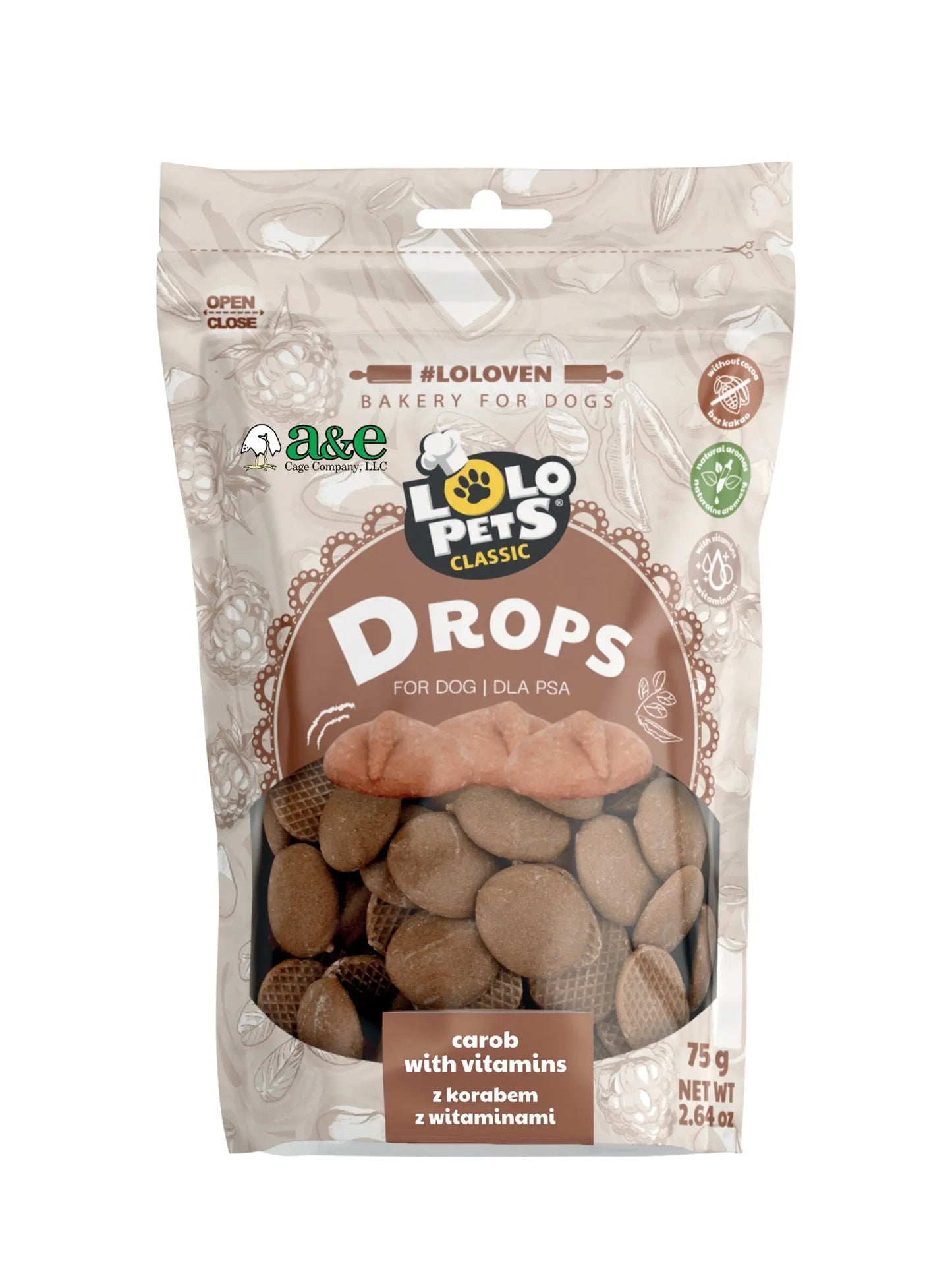 LoLo Yogurt Drops - Carob - 2.64oz (Stand Up Pouch) A&E Cage Co