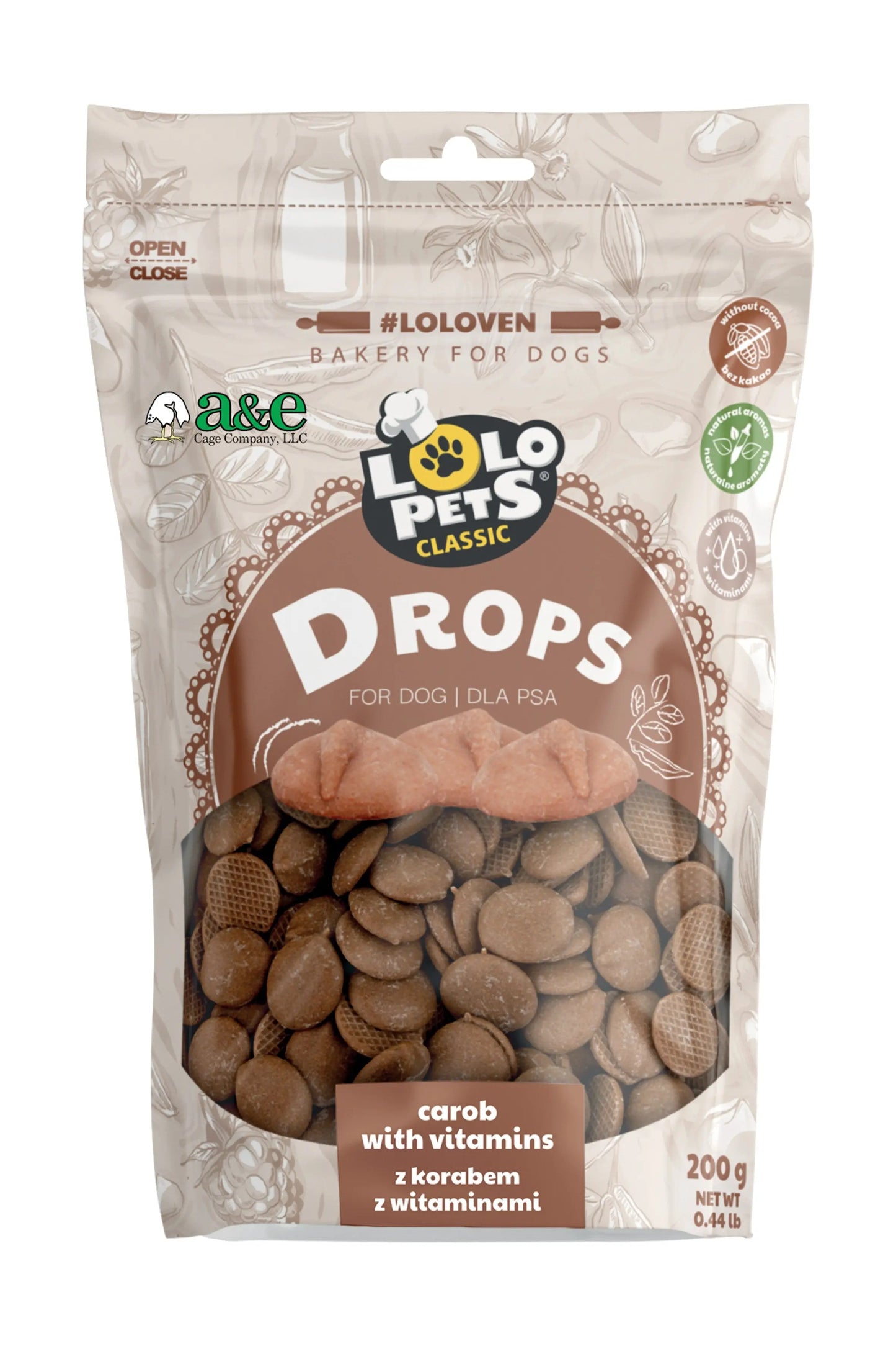 LoLo Yogurt Drops - Carob - 7.05oz (Stand Up Pouch) A&E Cage Co