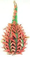 Vibrant pineapple-shaped parrot toy made of woven palm and sisal, stuffed with foraging grass, perfect for climbing and preening.
