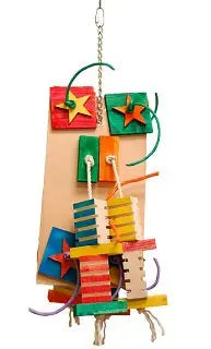 Vibrant Lg Agabus-Zoo Max bird toy with colorful leather, cotton rope, and sisal textures, perfect for large birds to chew and play.