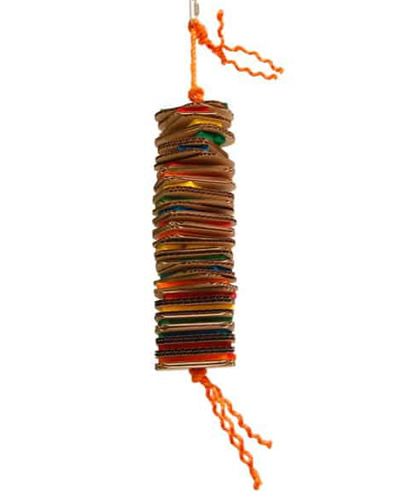 Vibrant Lg Slice Shred X-Zoo Max bird toy with honeycomb paper, colorful wood slices, and sisal rope for chewing fun.