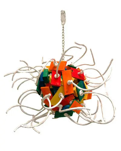 Vibrant X-Lg Fireball bird toy by Zoo-Max, featuring colorful paper rope and numerous wood pieces, perfect for Macaws.