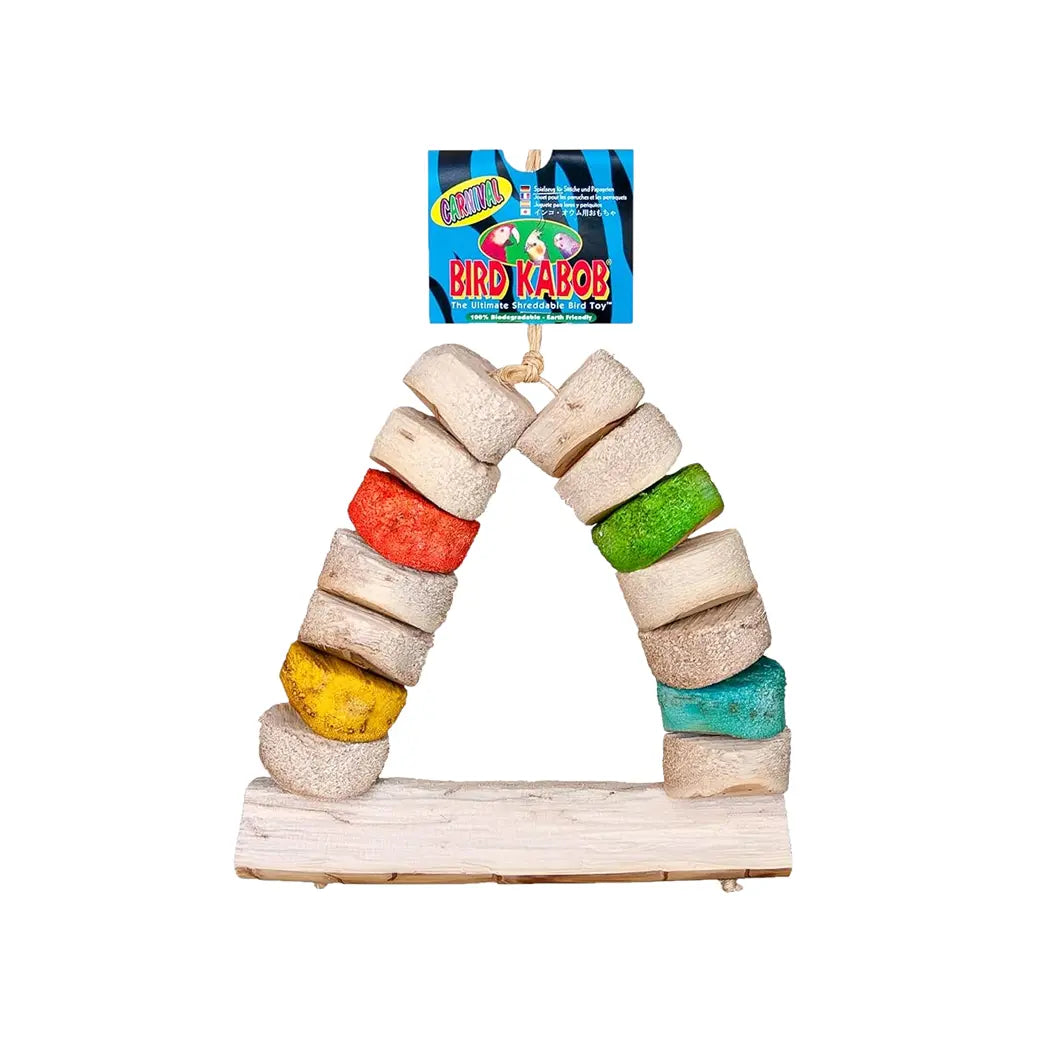 Colorful Carnival Bird Kabob-Wesco toy with chewable yucca stalks, designed as a fun swing for small to medium birds.