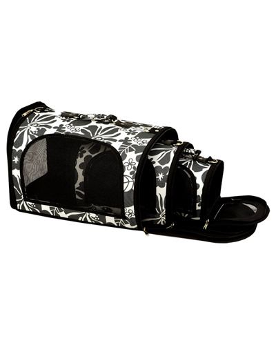 Cozy black soft-sided bird carrier with mesh panels for ventilation, featuring a handle and detachable shoulder strap.
