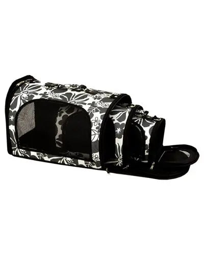 Cozy black soft-sided bird carrier with mesh panels for ventilation, featuring a handle and detachable shoulder strap.