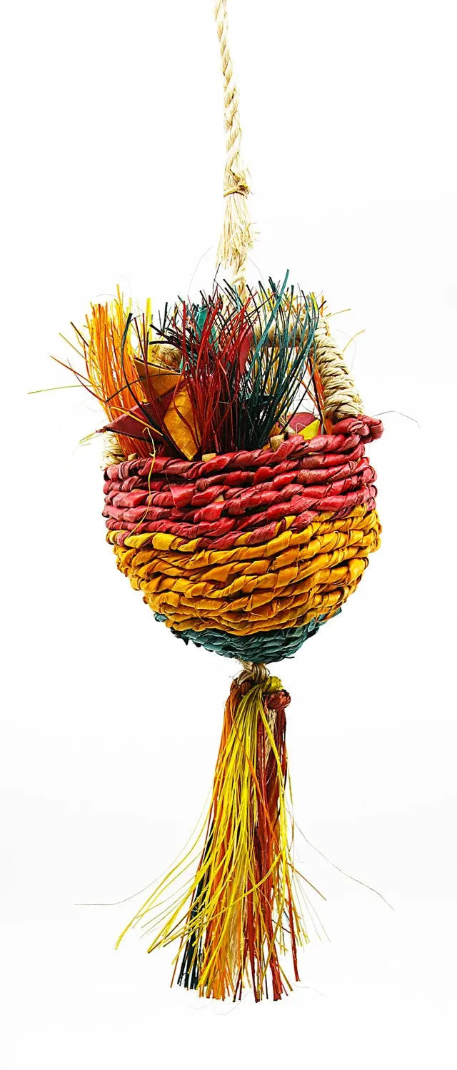 Charming medium-sized goodie basket overflowing with delightful treats, wrapped in a cheerful ribbon for gifting.