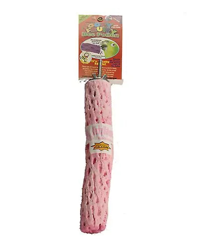 Colorful Polly's Tooty Fruity bird perch with bee pollen and calcium, designed for large birds to support bone health.