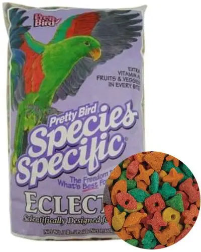 Vibrant mini morsels of Pretty Bird Eclectus food, tailored for eclectus parrots with fruity flavors and balanced nutrition.
