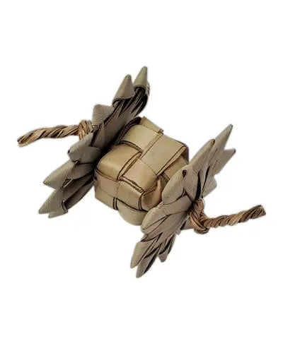 Colorful Happy Beaks Small Palm Foot Toy with a palm cube, vibrant flowers, and natural seagrass twist for birds.