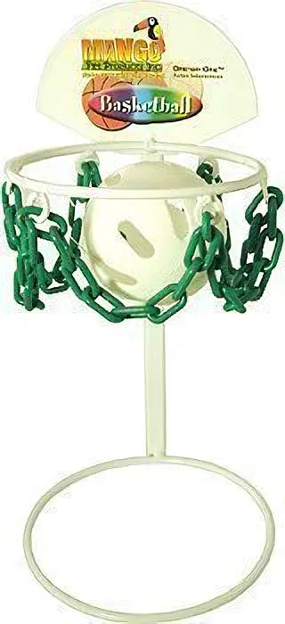 Bright yellow Mini Basketball Training Game-Mango toy with a hoop, plastic chain, and slotted ball for bird playtime fun.