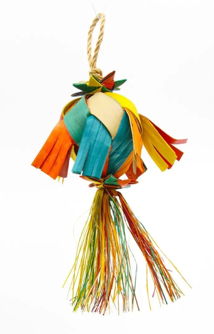 Vibrant Wing Ball Med toy with colorful feathers and a sturdy ball design, perfect for interactive pet play.