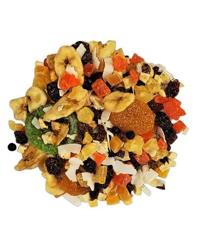 Delightful 10lb Fruit Pudding I, bursting with vibrant papaya, mango, banana chips, and a medley of colorful dried fruits.