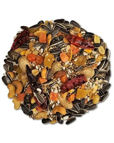 Vibrant mix of West Coast Blend nuts, seeds, and dried fruits like papaya and pineapple, enriched with bee pollen.