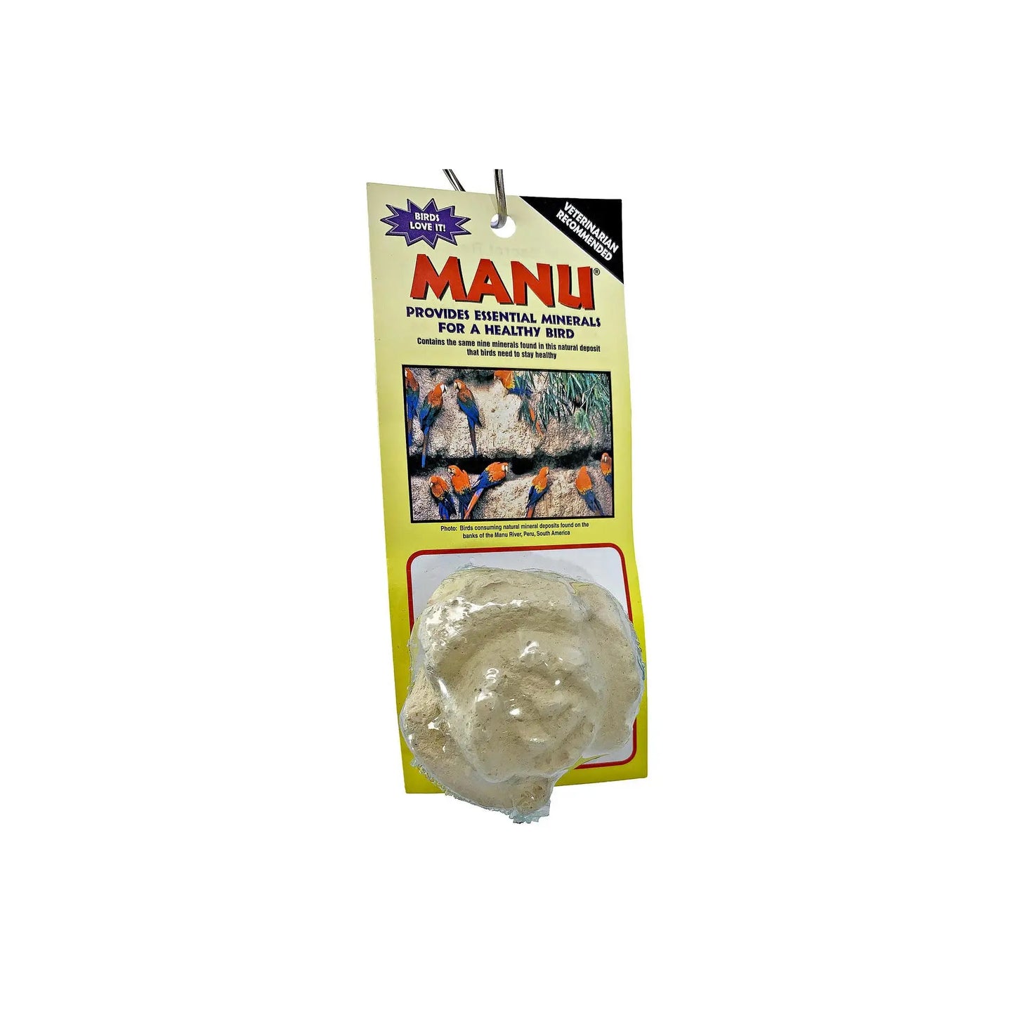 Charming Mini Natural Rose Manu Mineral block for birds, showcasing a rose-shaped design with a metal wing nut for easy cage attachment.
