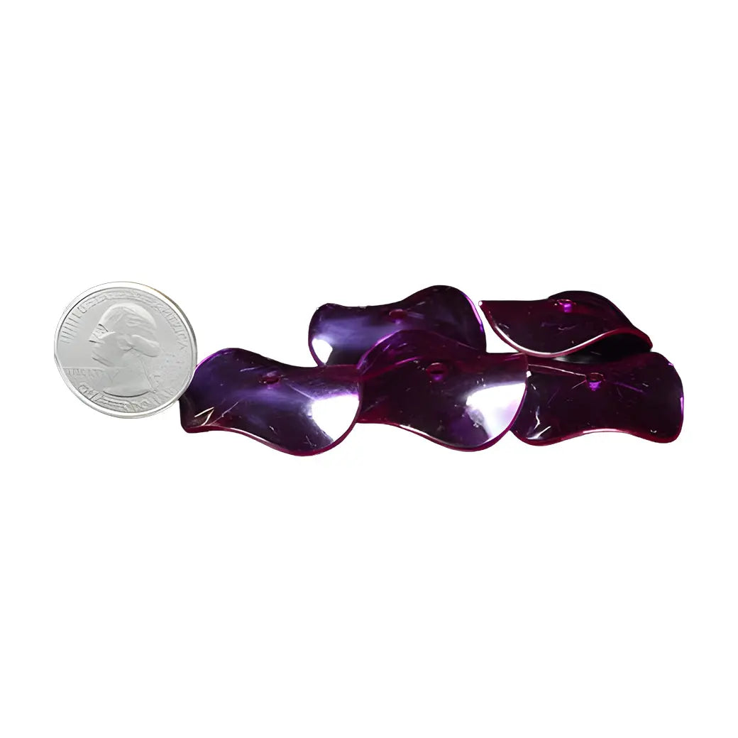 Vibrant plastic wavy disk beads in a 5-pack, perfect for bird toys, each measuring 1-1/4" in diameter with a unique texture.