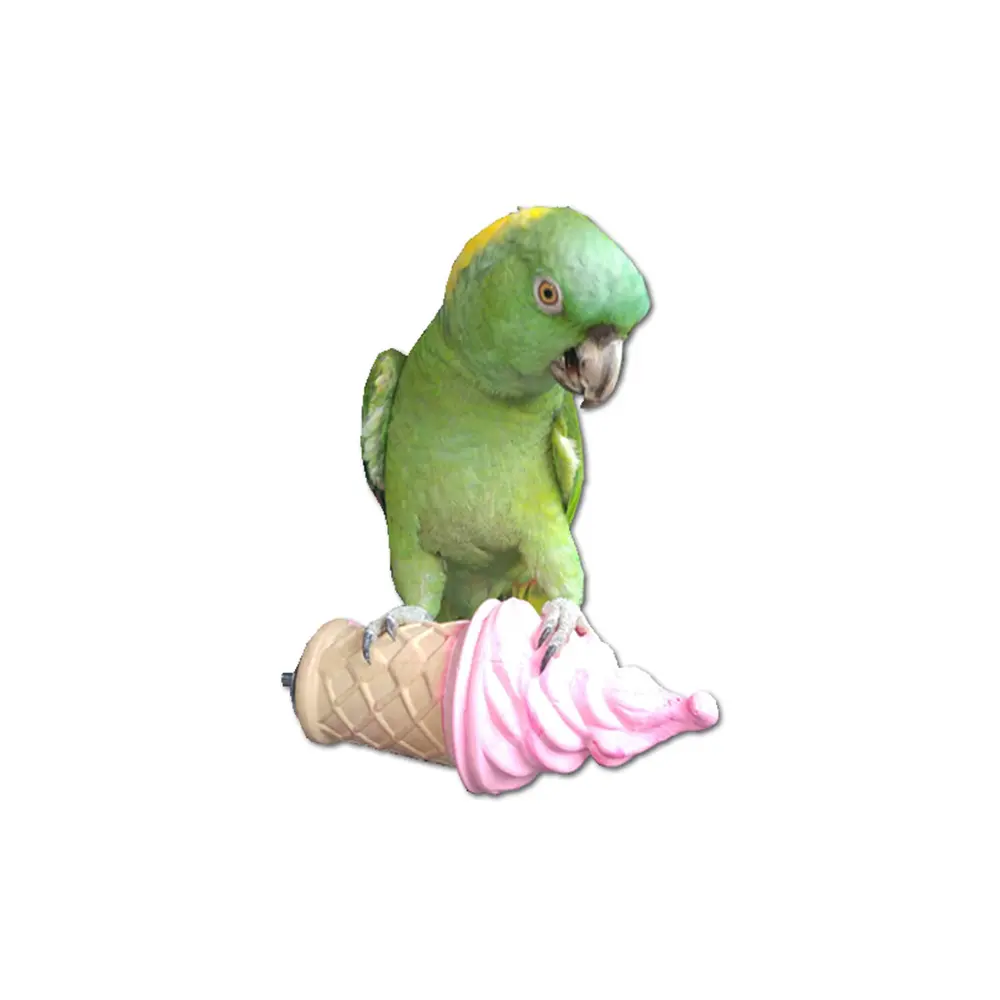 Charming cinnamon ice cream cone-shaped perch by Polly's, a calcium-rich treat for small birds like parakeets, sized at 8.5 inches long.