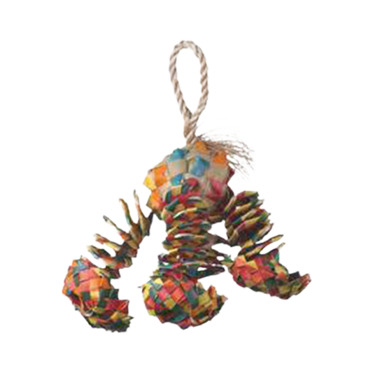 Colorful Sm Diamond Bouncer toy for small birds, featuring a woven square top with dangling strands and a star accent.