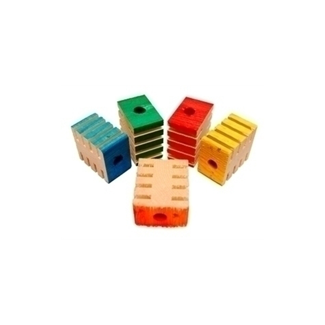 Colorful 1-inch Groovy Blocks by Zoo Max in a 12-pack, perfect for crafting bird toys or as chewable foot toys.