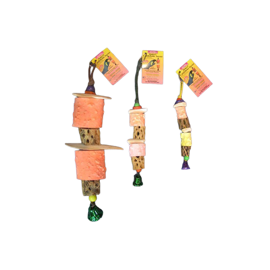 Polly's Small Cuttlebone Secrets toy featuring cuttlebone, cholla wood, calcium chunks, and a fun liberty bell for birds.