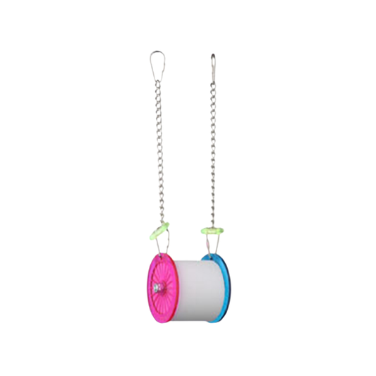 Vibrant small fun roll bird toy by Polly's, featuring a chewable paper roll, perfect for small to medium birds to enjoy.