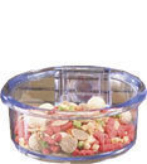 Transparent 10oz Smart Crock pet bowl with a no-tip design, securely fastened to a cage, showcasing durability and clarity.