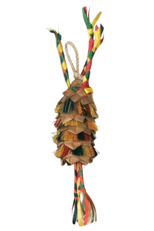 Colorful 5-layer toy with playful tassels, perfect for small pets to chew and explore, hanging on a sturdy cord.