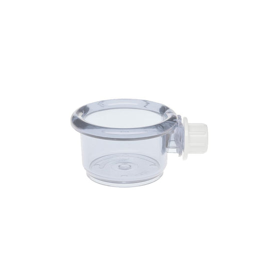 Durable 5oz Smart Crock Clear pet bowl in transparent plastic, designed with a no-tip, heavy base for secure cage attachment.
