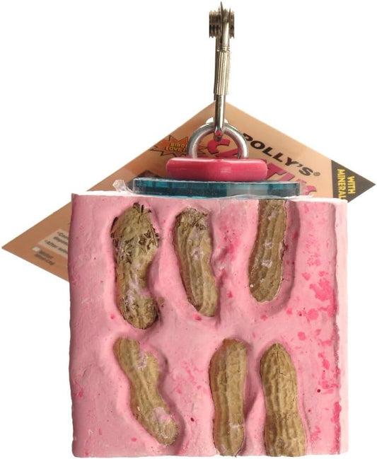 Polly's Single Slice Peanut Log, a 3.5-inch square treat packed with peanuts, designed to attract birds with essential minerals and calcium.