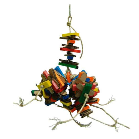 Vibrant Zoo Max Bad Boy toy with honeycomb-shaped cardboard cubes, perfect for birds to shred and play with interactively.