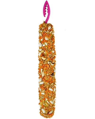 Vibrant orange cockatiel treat sticks, crafted with natural ingredients, measuring 7 inches long and 1.25 inches wide.