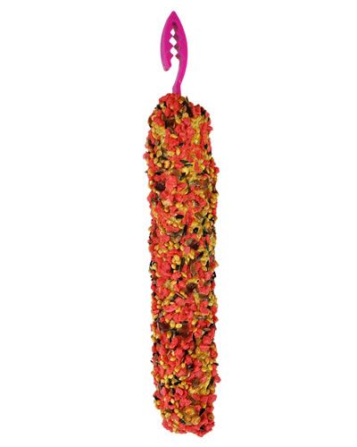 Delicious Smakers Strawberry Parakeet Treat Stick, a vibrant 7-inch long snack packed with natural, bird-friendly ingredients.