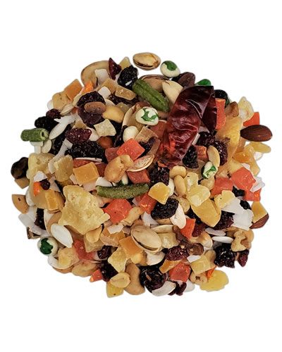 Vibrant mix of dried fruits, vegetables, nuts, and herbs in the Paradise Build-A-Blend, perfect for customizing bird food.