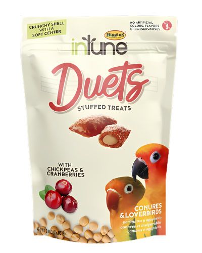 Crunchy and creamy Higgins inTune Duets for birds, featuring chickpeas and cranberries in a delightful 3oz treat.