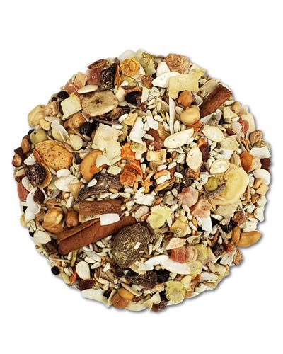 Vibrant blend of Higgins Mayan Harvest Celestial Mix with exotic seeds, herbs, and bee pollen for a nutritious bird treat.
