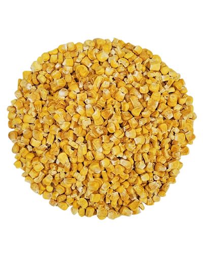 Vibrant, golden dried corn kernels from Karen's Naturals, packaged in bulk, offering a nutritious treat for birds.