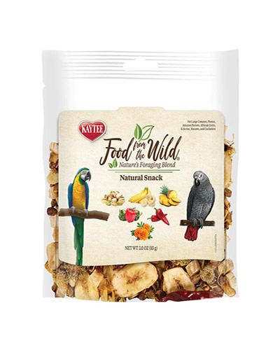 Vibrant mix of Kaytee Food From The Wild Foraging Blend for parrots, showcasing a 3oz pack of natural, colorful treats.