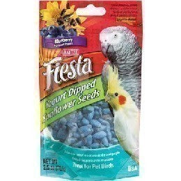 Vibrant Kaytee Fiesta Blueberry Yogurt Dipped Sunflower treat, showcasing a creamy yogurt coating and real fruit bits.