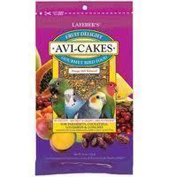 Tasty Lafeber Fruit Delight Avi-Cakes for small birds, packed with colorful fruits like cranberries and mango, plus nutritious grains in a square, chewable form.