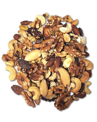 Vibrant mix of 20lbs of shelled nuts including almonds, cashews, and walnuts, showcasing a variety of shapes and colors.