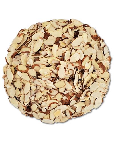 Fresh, thinly sliced almonds without shells, perfect as a nutritious treat for smaller birds, displayed in a 1/2 lb portion.