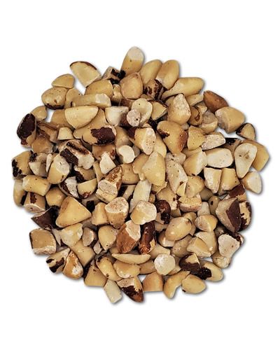 Crunchy, shelled Brazil nuts in irregular pieces, perfect as a nutritious treat for birds or a foraging snack.
