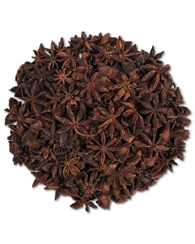 Beautiful whole Star Anise seeds in a rich brown hue, showcasing their unique star-shaped pods, sold per 1/2 lb.