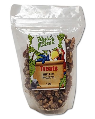 Crunchy shelled walnuts in a 3oz pack from World's Best Treats, perfect for birds with their natural, nutty goodness.
