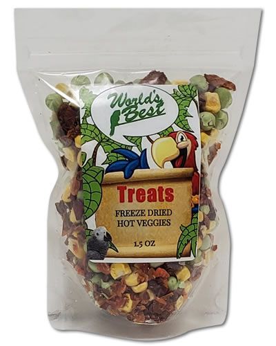 Sizzling mix of freeze-dried hot veggies in a 1.5oz pack, bursting with vibrant colors and spicy flavors for a tasty snack.