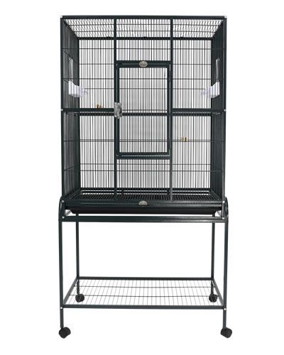 Spacious 31x20 A&E Flight Cage with a durable powder-coated finish, stand, perches, and feeder stations for small birds.