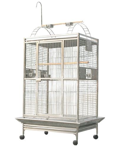 Spacious 40x30 stainless steel A&E bird cage with a fun play top, ladders, perch, and toy hook for large birds like macaws.