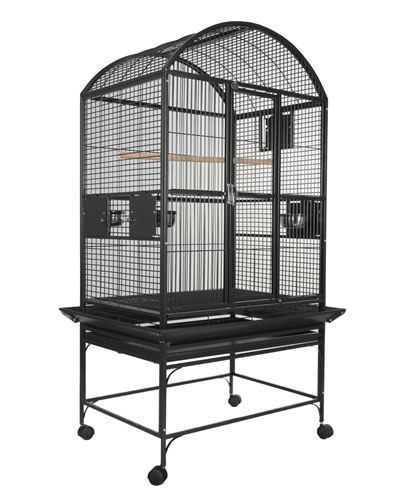 Spacious 32x23 powder-coated dome top bird cage with a safe, non-toxic finish, ideal for medium-sized parrots like African Greys.
