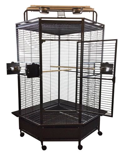 Spacious 32" corner bird cage by A&E with a play top, ladders, perches, and a durable, non-toxic powder-coated finish.