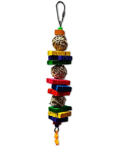 Colorful Toy 1010-Grasshopper Toy with mini rattan balls and wood pieces, ideal for small to medium birds to chew and play.
