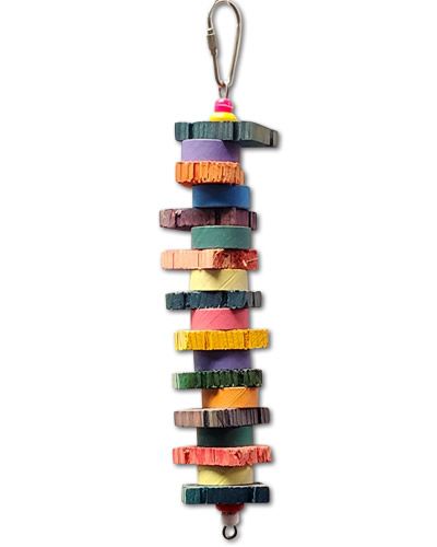 Colorful Puzzle Bagel bird toy by Grasshopper Toys, featuring wooden puzzle pieces and chewable bagels for small birds.